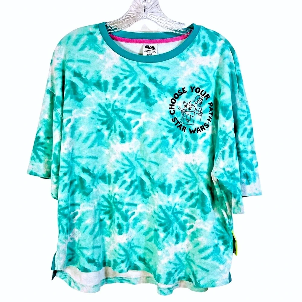 Star‎ Wars Womens Oversized Tie Dye Shirt Size M Yoda Graphic Tee Cotton Boxy - Picture 2 of 9